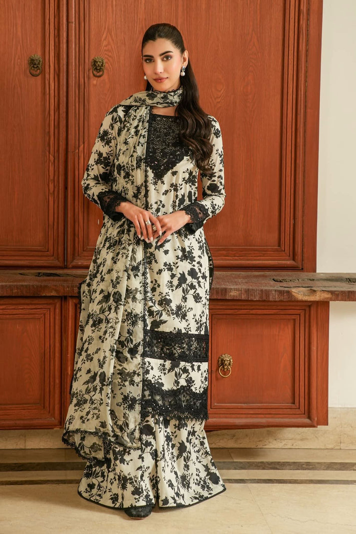 3 PC - LAWN EMBROIDRED SUIT - HE03